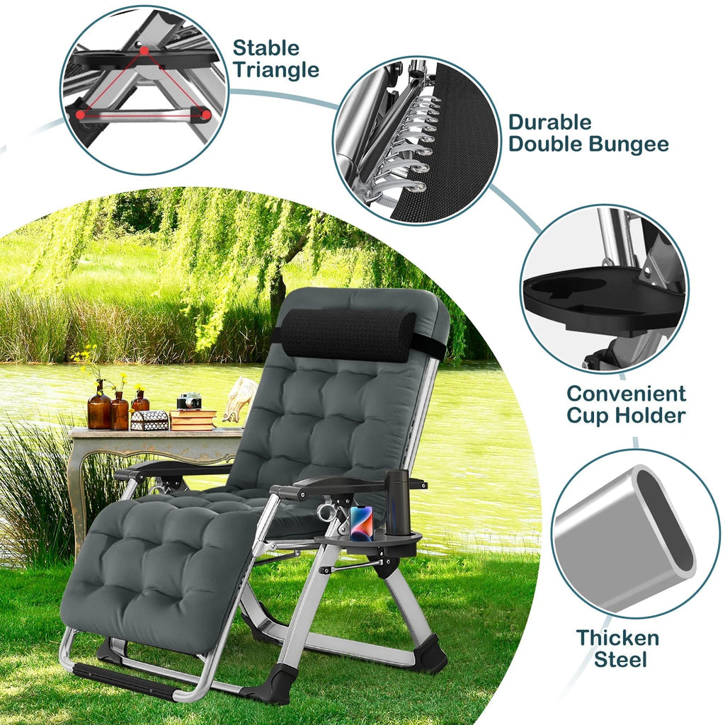 NAIZEA Zero Gravity Chair With Removable Cushion, Cup Holder, and Black Color
