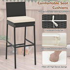 Costway 7-Piece Outdoor Patio Bar Set With Acacia Wood Tabletop, Black And Off White - 73in x 31.5in x 43.5in