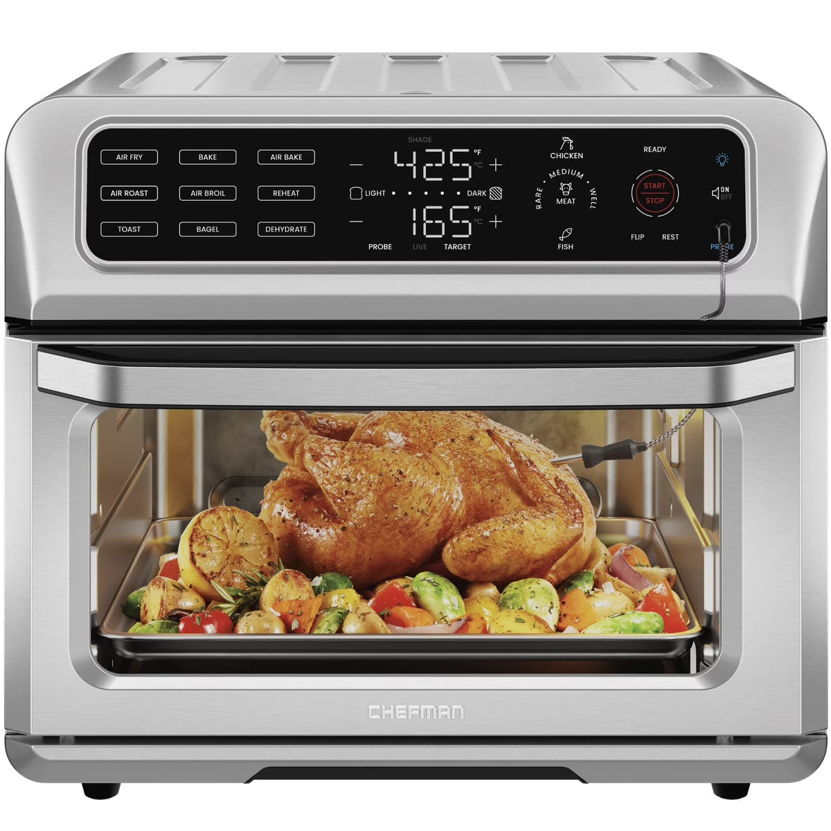 Chefman 12-in-1 Air Fryer Oven Combo With Probe Thermometer, 20 Qt - RJ50-SST2-PB