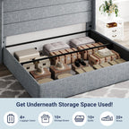 Queen Size Lift-Up Storage Bed With Wingback Headboard, Upholstered Platform Bed Frame With Hidden Storage