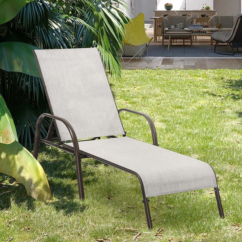 Fabric Folding Outdoor Chaise Lounge Chairs, 2 Pcs, 5 Position