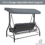 Arlopu 3-Person Outdoor Convertible Porch Swing Glider With Canopy
