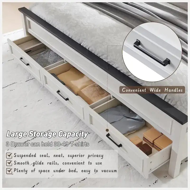 King Engineered Wood Platform Bed Frame With Headboard And 3 Drawers - 86L x 81.5W x 52.5H