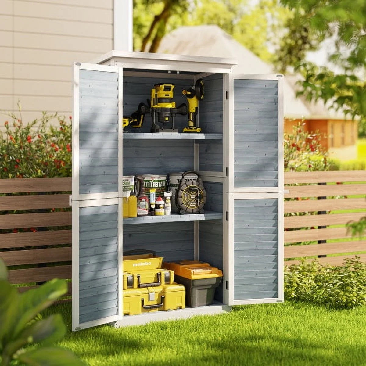 Lofka Outdoor Storage Cabinet With 2 Lockable Doors And 2 Adjustable Shelves, 34.3 x 18.3 x 63.2 in