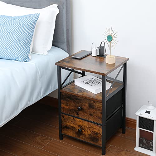 AMHANCIBLE Nightstand Set, 2 Count, Rustic Brown, 13.78in W x 15.75in D x 23.62in H - HET05XBR