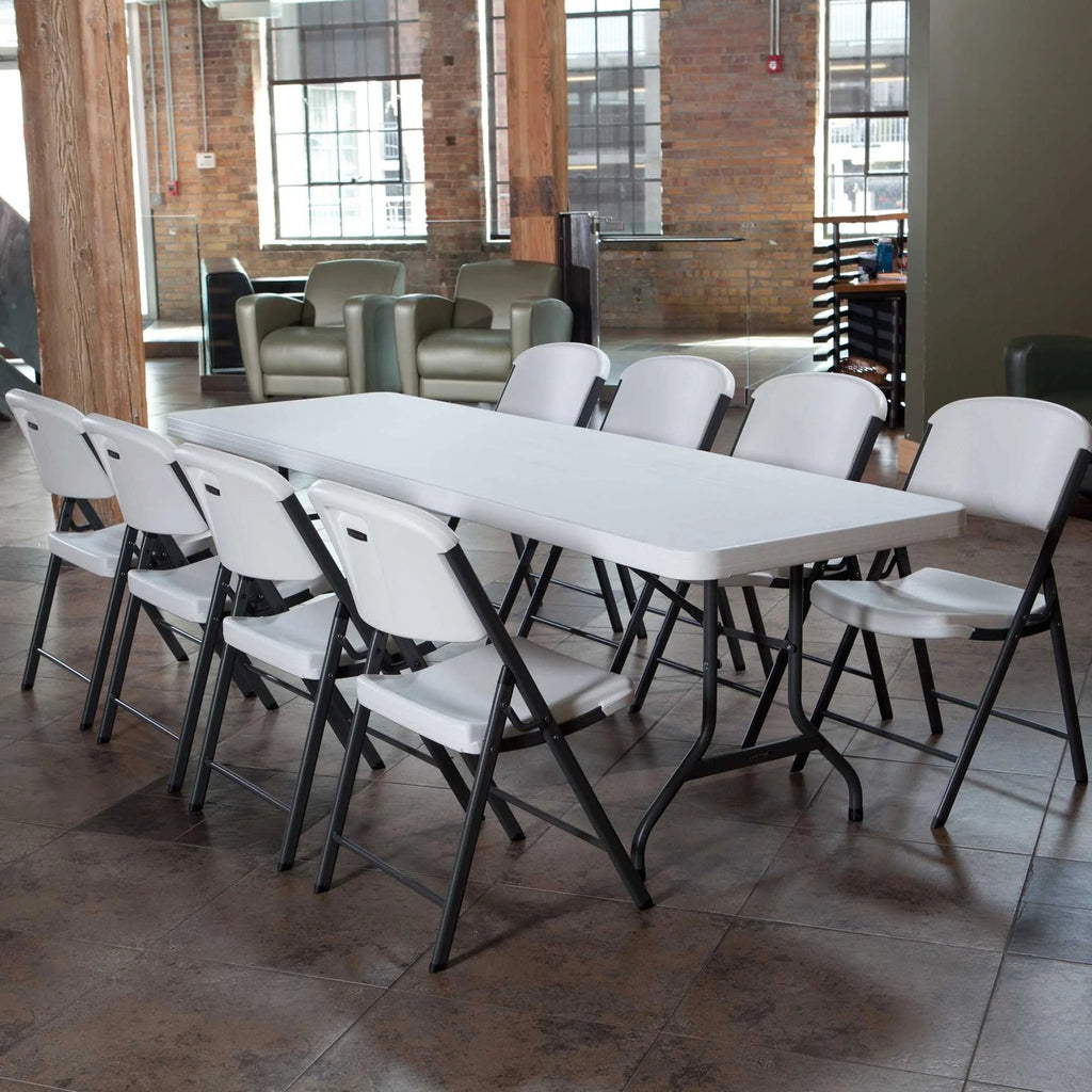 Lifetime 4 8-Foot Rectangle Folding Tables And 32 Chairs Set, White Granite - 80147