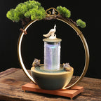 Lucky Pheasant Round LED Incense Burner With Flowing Water Fountain - 20.5in x 19.7in x 5.9in