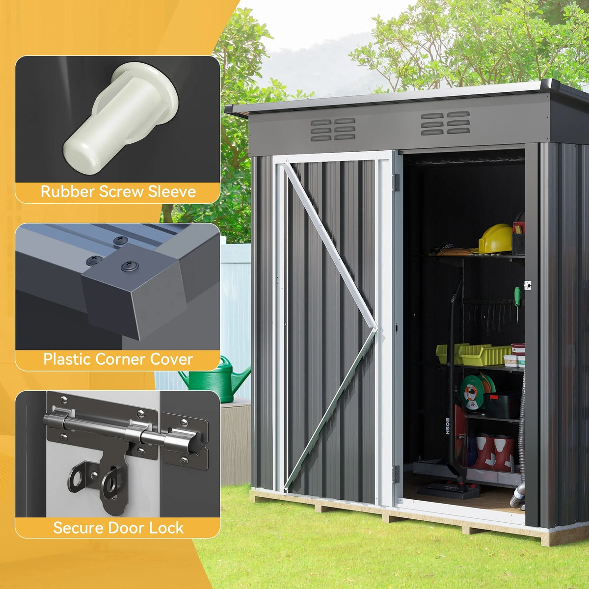 UFORIC Outdoor Storage Shed, 5 x 3 ft, Dark Gray