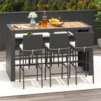 Costway 7-Piece Outdoor Patio Bar Set With Acacia Wood Tabletop, Black And Off White - 73in x 31.5in x 43.5in