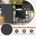 Costway 7-Piece Outdoor Patio Bar Set With Acacia Wood Tabletop, Black And Off White - 73in x 31.5in x 43.5in