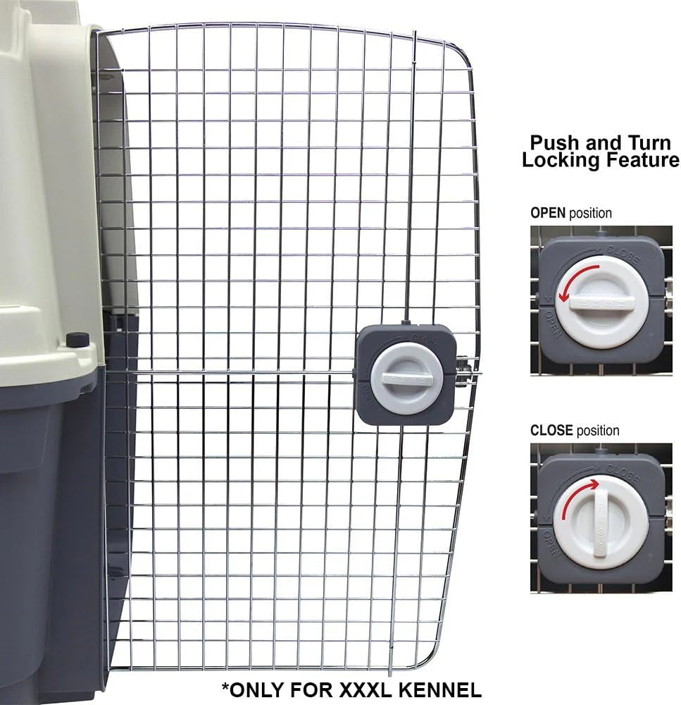 SportPet Designs Plastic Airline Approved Rolling Dog Kennel With Wire Door, XXX-Large, Gray, 48in L x 32in W x 36in H