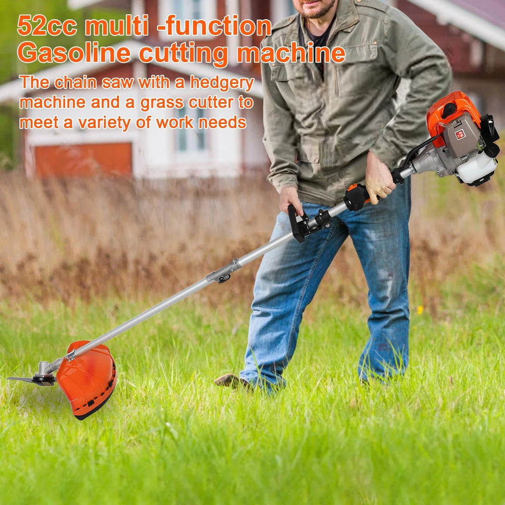 Gas Weed Eater 52cc 2-Stroke Multi-Function Brush Cutter, Orange