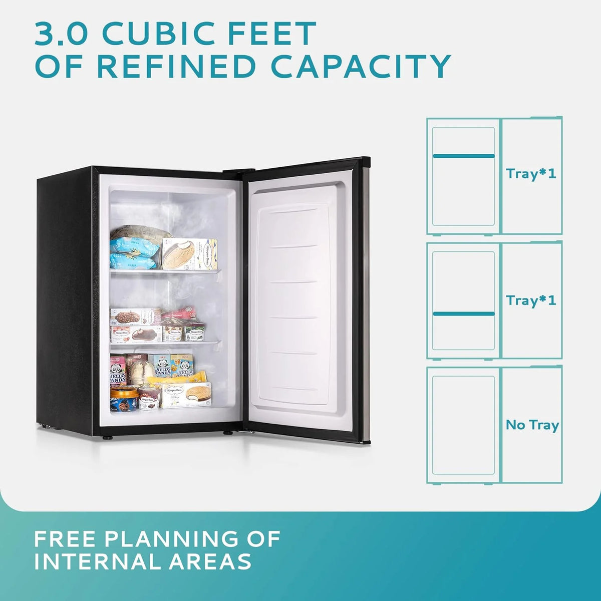 EUHOMY Compact Upright Freezer, 3.0 Cubic Feet, Silver Stainless Steel Door - MF-30-Y