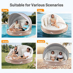 Costway Canopy Inflatable Pool Float Lounge, 71'' x 71'' x 63'' - White Brown Silver