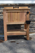 Inked Woodworking 48 Quart Antiqued Cedar Cooler Stand With Brass Drain, Bottle Opener And Cap Catcher