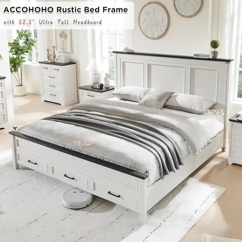 King Engineered Wood Platform Bed Frame With Headboard And 3 Drawers - 86L x 81.5W x 52.5H