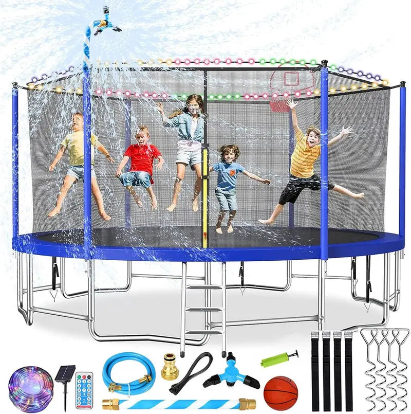 Trampoline With Enclosure Net And Adjustable Basketball Hoop - 8ft, 10ft, 12ft, 14ft, 15ft, 16ft