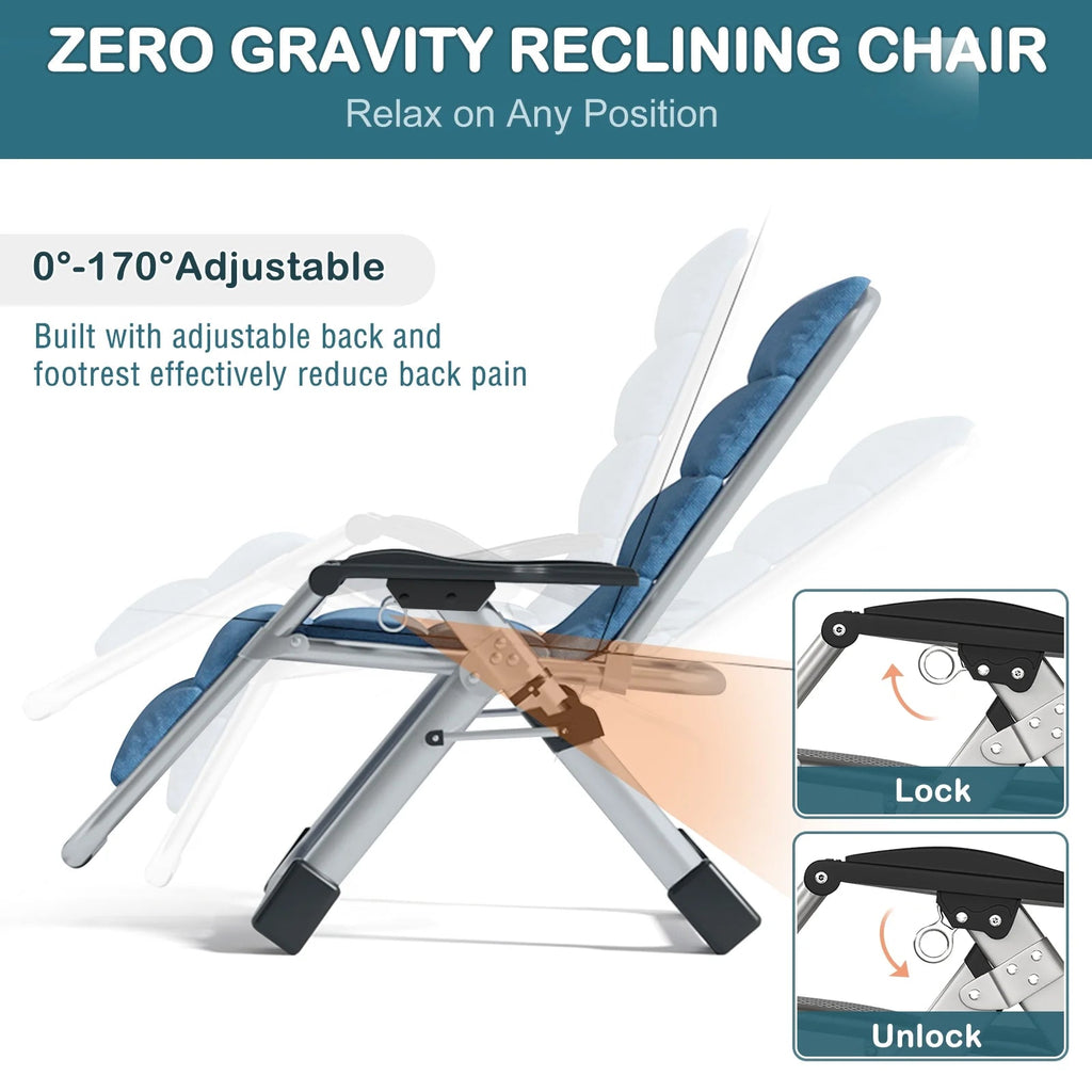 NAIZEA Zero Gravity Chair With Removable Cushion, Cup Holder, and Black Color
