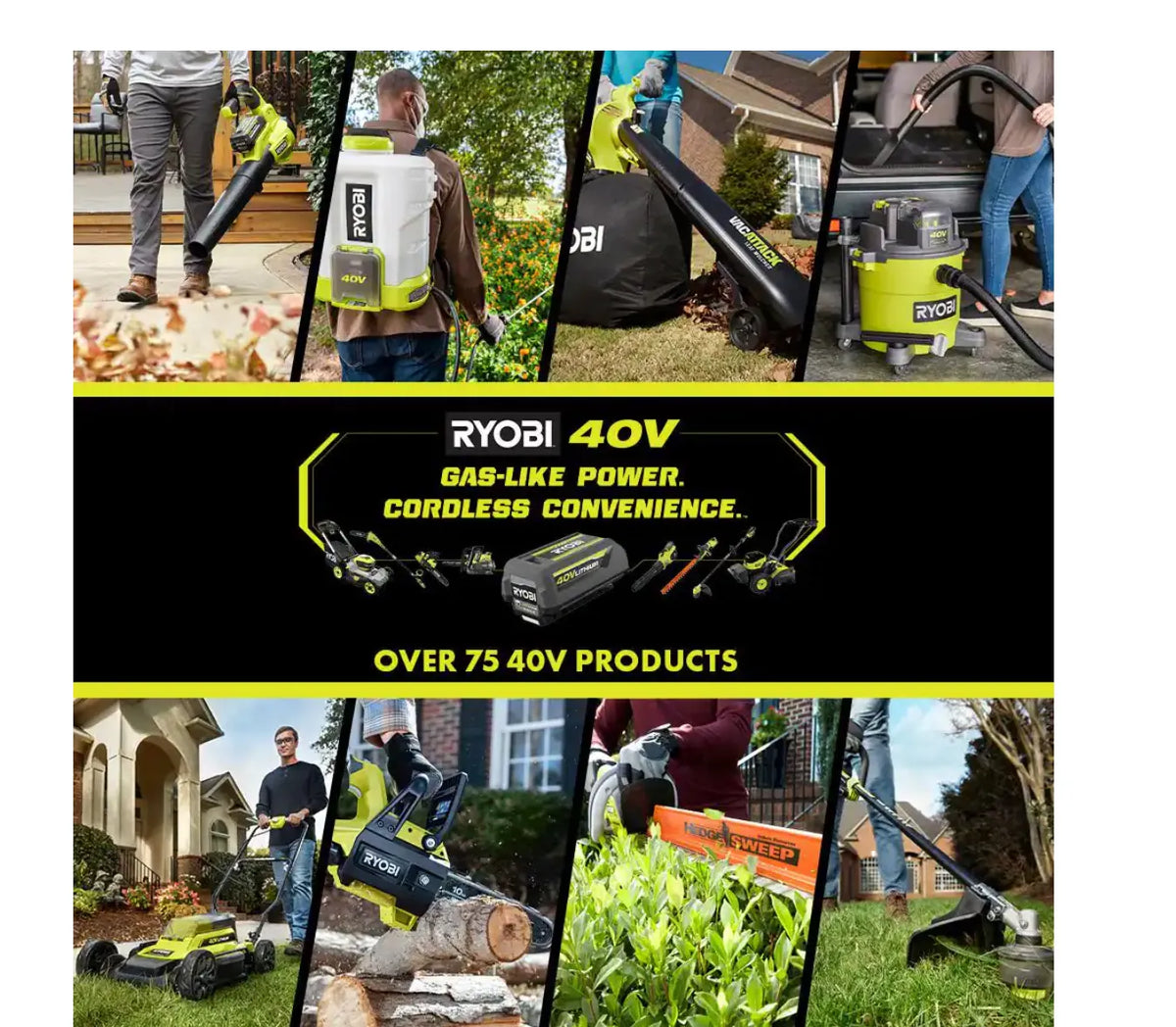RYOBI Cordless Leaf Vacuum/Mulcher 40V with (2) 5.0 Ah Batteries and (1) Charger - RY40451-2B