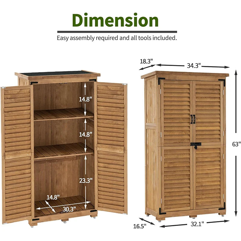 MCombo Tall Garden Wood Storage Shed, Brown - 1.52 x 2.85 ft