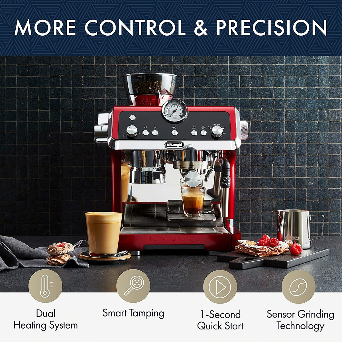 De'Longhi La Specialista Espresso Machine, Sensor Grinder, Dual Heating, Stainless Steel, Red - EC9335R