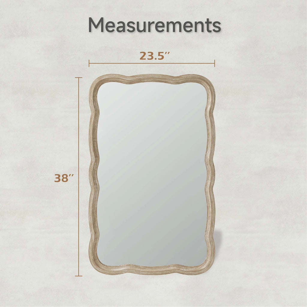 Curved Scallop Wood Frame Accent Mirror, 23.5 in L x 38 in W x 1 in H - Antique-Brown Or White