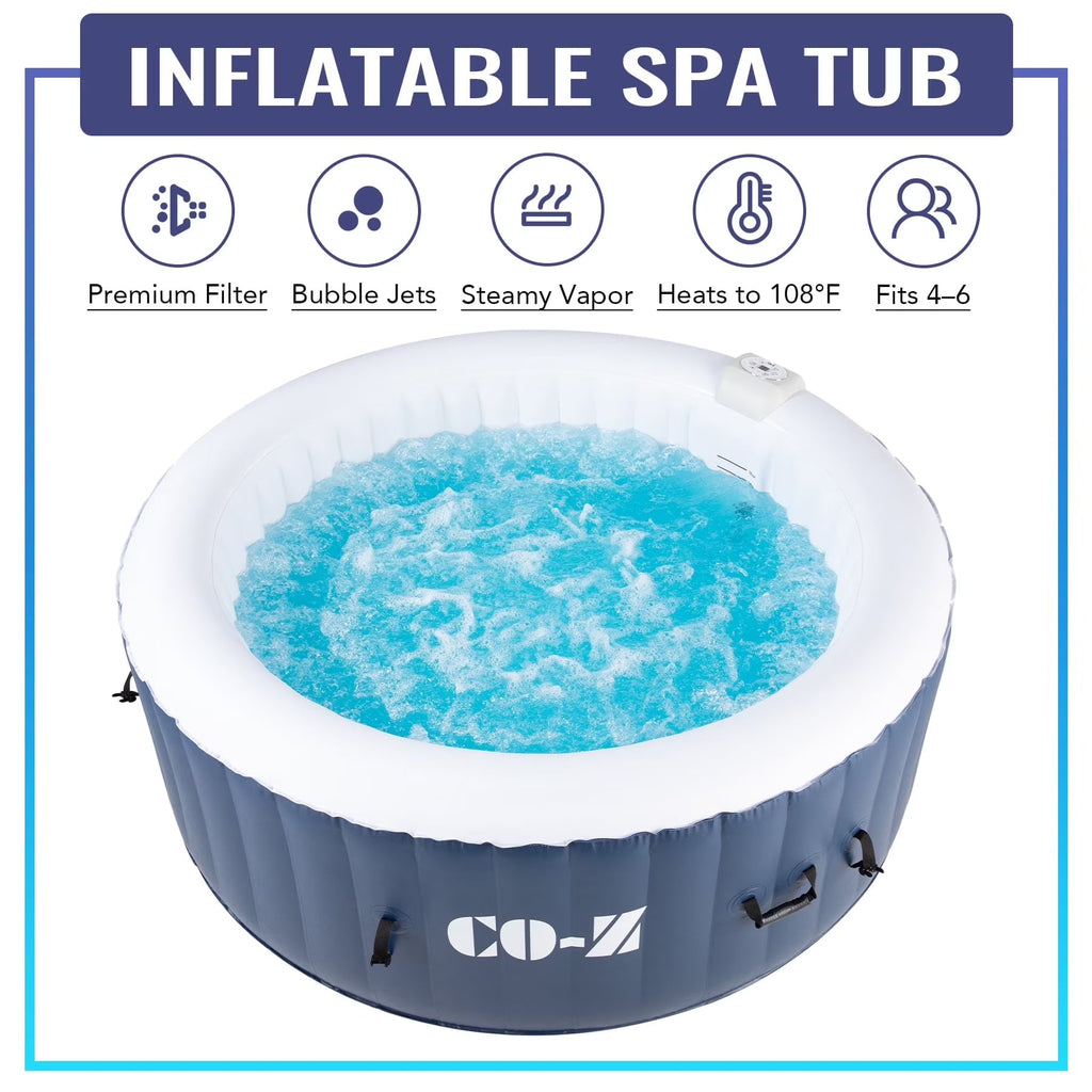 CO-Z PVC Square Inflatable Spa Tub, 5 x 5 ft, 4-Person, 120 Jets, Blue