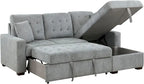 L-Shaped Sleeper Sectional Sofa With Right-Side Storage Chaise And Pull-Out Bed - Gray Fabric