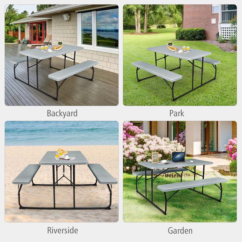 4-Person Folding Picnic Table Bench Set, 59 in x 54 in x 28.5 in - Steel And HDPE
