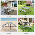 4-Person Folding Picnic Table Bench Set, 59 in x 54 in x 28.5 in - Steel And HDPE