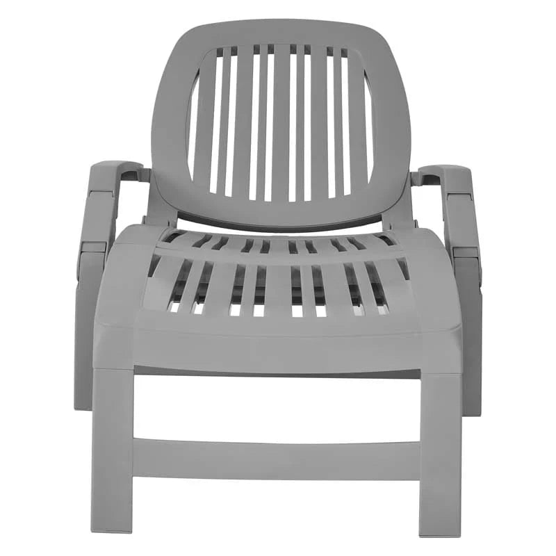 Folding Plastic Outdoor Chaise Lounge Chair With Wheels, 6-Position, 65.5 x 29 x 16.5-37 in, 330 lbs
