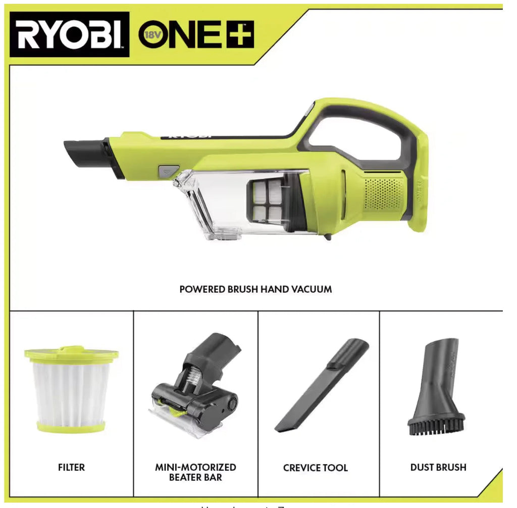 Ryobi 18V ONE+ Cordless Hand Vacuum With Powered Brush, Black Green - PCL700B