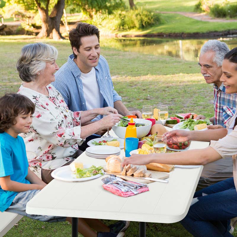 4-Person Folding Picnic Table Bench Set, 59 in x 54 in x 28.5 in - Steel And HDPE