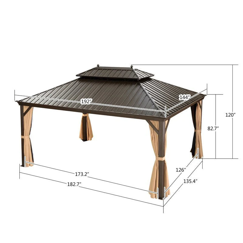 Aluminum Patio Gazebo 16 Ft. W x 12 Ft. D - Dark Brown