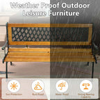 Cast Iron Outdoor Garden Bench, 49.5 x 20.5 x 29 in, Black + Natural
