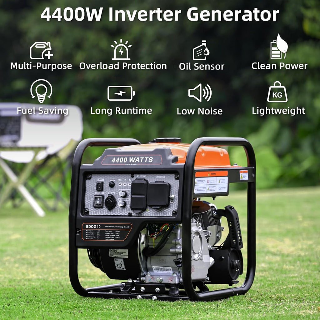 Gas Powered Open Frame Inverter Generator, 4400 Peak Watts / 3400 Running Watts - RV Ready