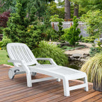 Folding Plastic Outdoor Chaise Lounge Chair With Wheels, 6-Position, 65.5 x 29 x 16.5-37 in, 330 lbs