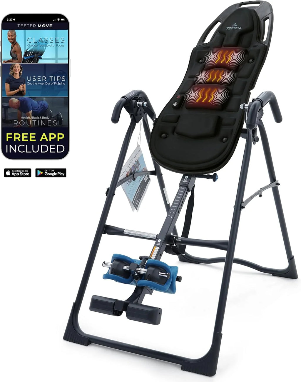 TEETER Inversion Table With Heat And Vibration Cushion, Black - EP-560 Ltd.