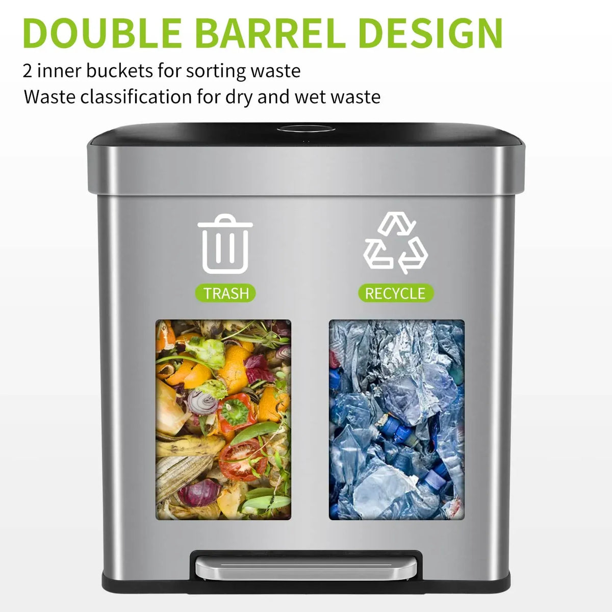 Bigacc 13 Gallon 50 Liter Automatic Stainless Steel Kitchen Trash Can - Automatic-Silver