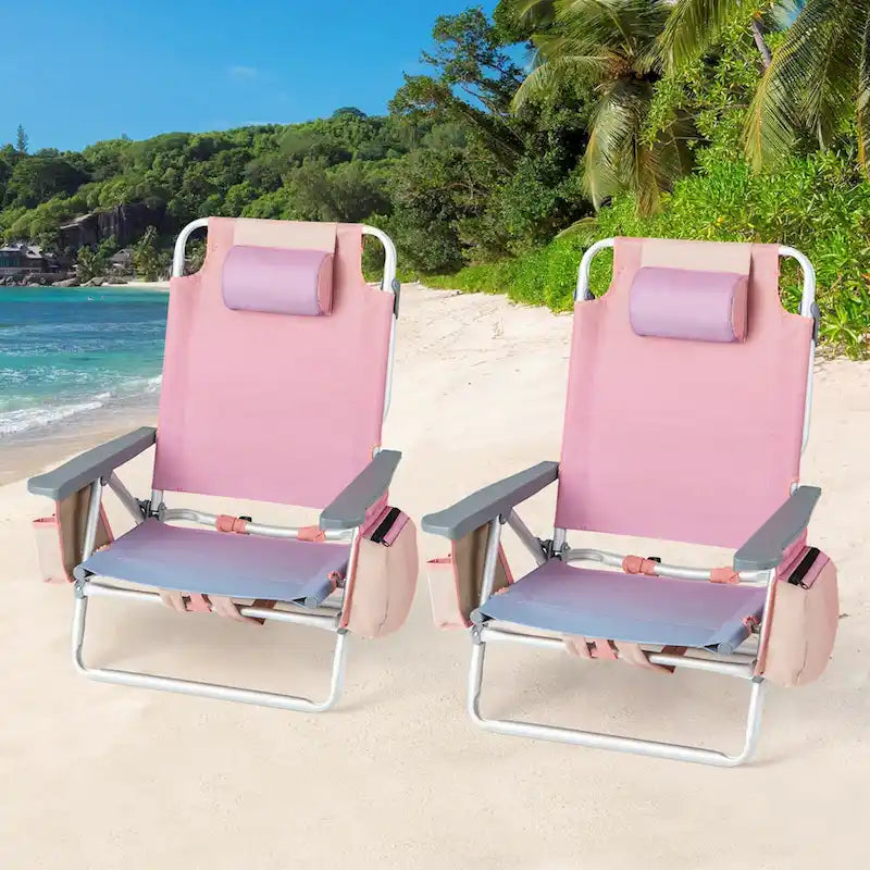 Costway Folding Backpack Beach Chairs 4-Pack, 5-Position Adjustable