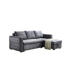 Reversible Gray Velvet Sleeper Sectional Sofa, 90.5 in, 3 Seat, L-Shape With Storage