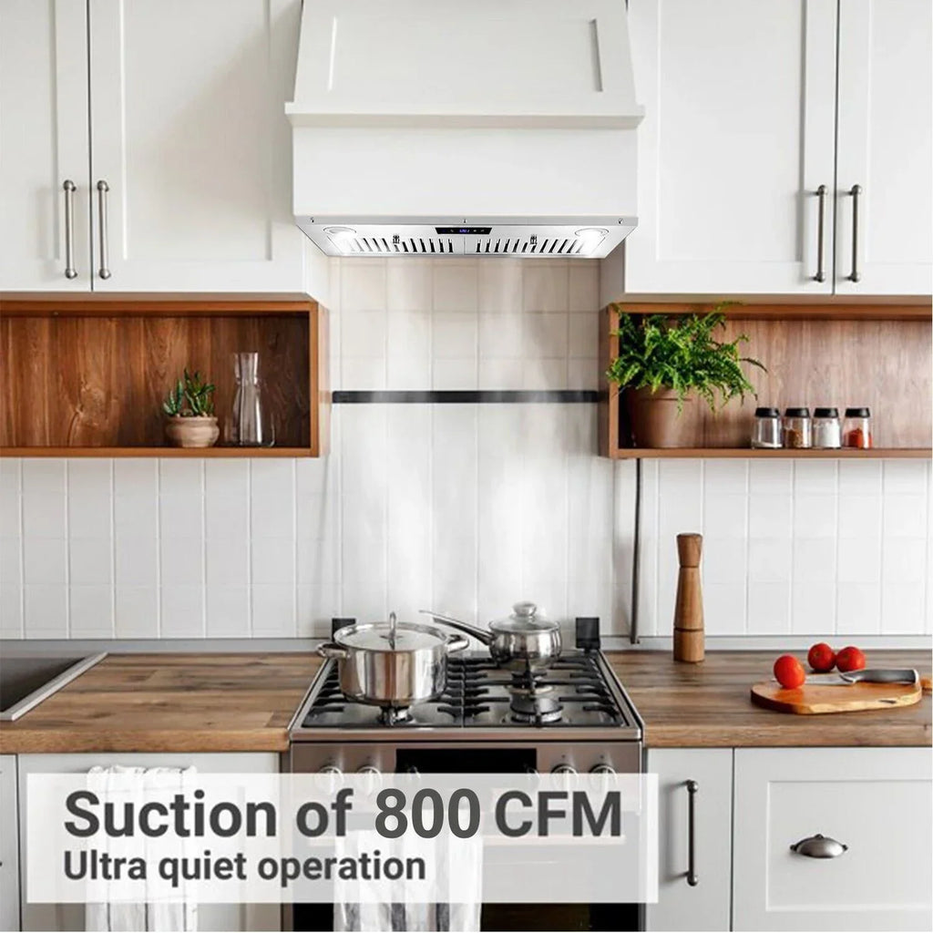30 Inch Built-In Range Hood 800 CFM 3-Speed Touch Control