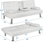Yaheetech Convertible Faux Leather Sofa Bed, 3 Angles, 772lb Capacity, Black