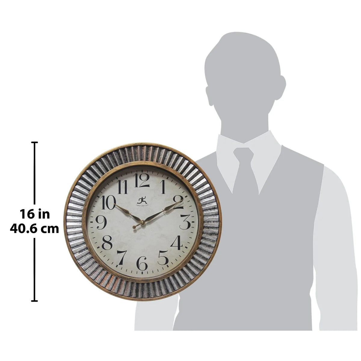 Rustic Industrial Round Wall Clock 16 Inch Brushed Gold And Silver