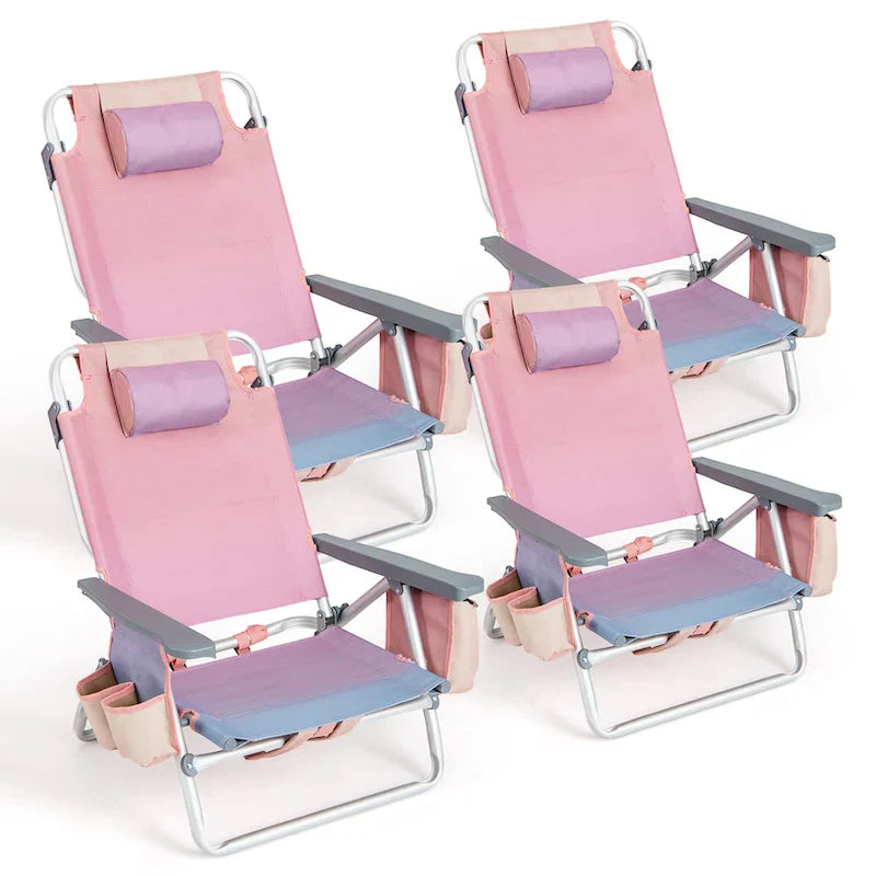 Costway Folding Backpack Beach Chairs 4-Pack, 5-Position Adjustable