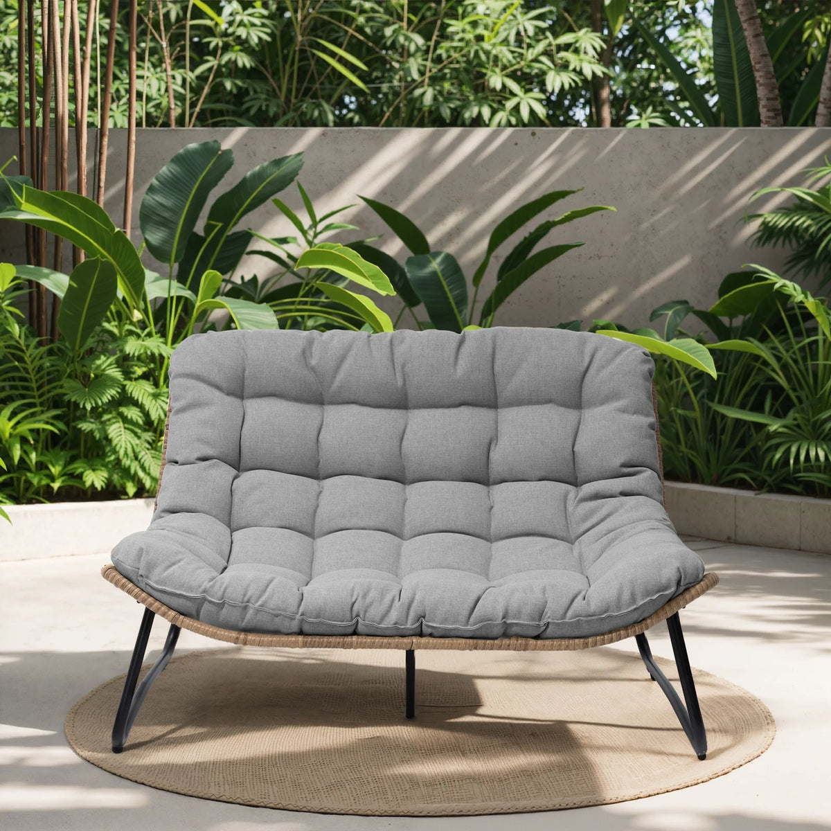 Crestlive Products Patio Loveseat With Cushions, Beige, 53 in x 36 in x 30 in, 350 Pounds Capacity