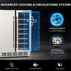 Ecojoy 24 Inch Dual Zone Wine And Beverage Refrigerator, 20 Bottles And 57 Cans