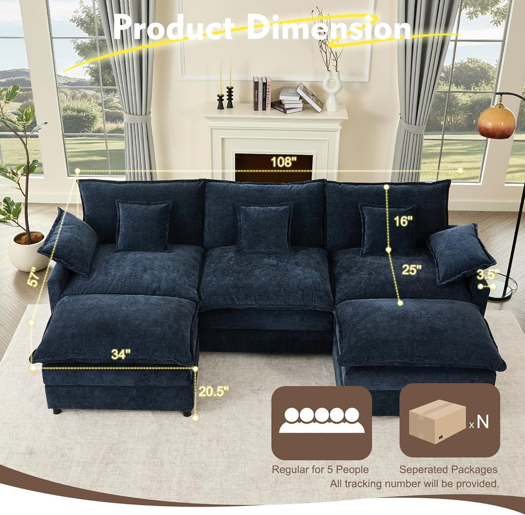 108 Inch U Shape Sectional Sofa With Removable Footstool