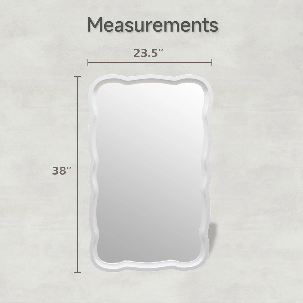 Curved Scallop Wood Frame Accent Mirror, 23.5 in L x 38 in W x 1 in H - Antique-Brown Or White