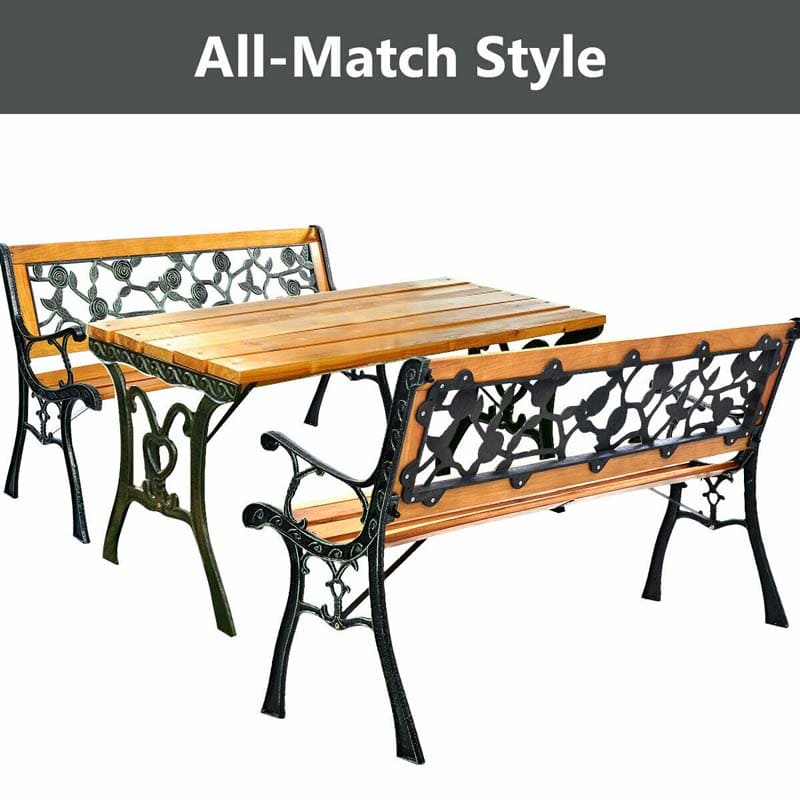 Garden Park Bench, Cast Iron And Kembat Wood, Black And Natural, 49.5in x 20.5in x 29in